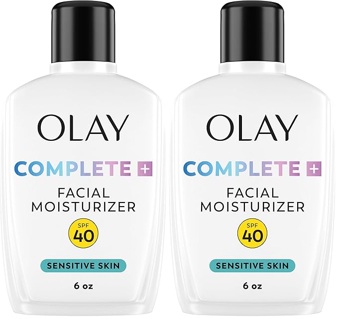 Olay Complete+ Face Moisturizer with Sunscreen SPF 40, For Sensitive Skin,Broad Spectrum Sun Protection,Fragrence-Free-No White Cast on All Tones,Nourishes Moisture Barrier-Ceramides,6 Oz(Pack of 2)