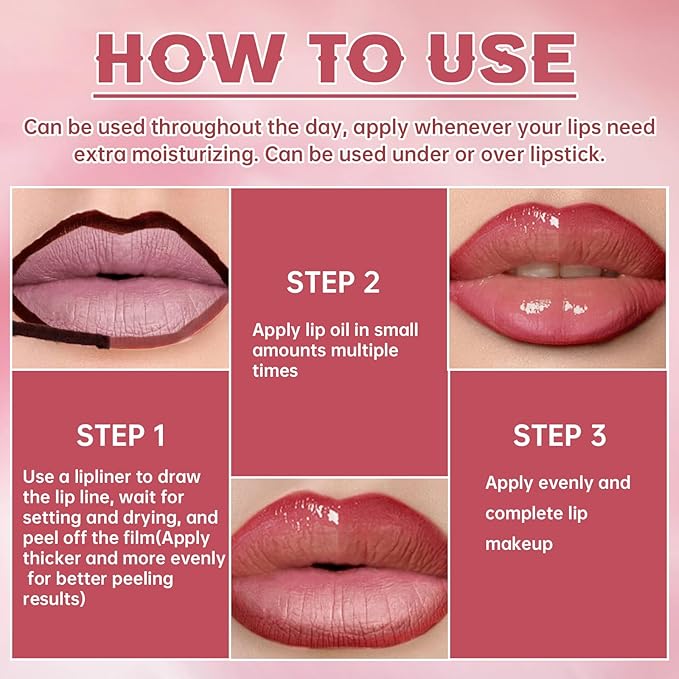 Peel Off Lip Liner Stain Tattoo, Long Lasting Waterproof Lip Stain Peel off, Tattoo Pink Plum Lip Liner and Lip Gloss Combo, Non-Stick Cup Nourishing Lip Gloss Set Lipstick Makeup