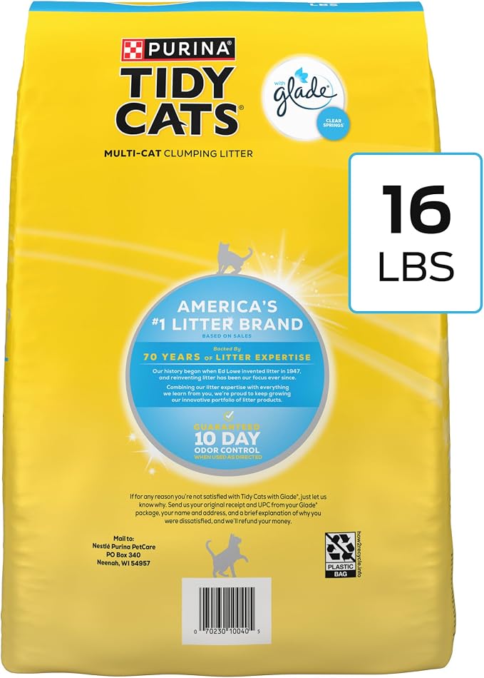 Purina Tidy Cats Clumping Cat Litter, Glade Clear Springs, 16 lb | Low dust multi-cat litter with 10-day odor control and moisture-locking comfort