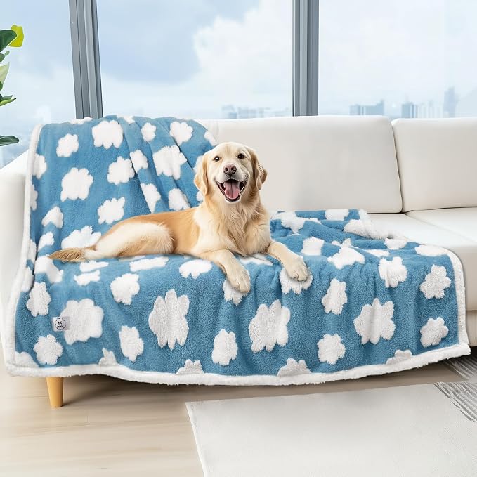Luciphia Waterproof Dog Blanket for Large Dogs Cats Soft Reversible Fleece | Puppy Pet Blanket, Indoor Cats, Washable Cute Cozy Throw, Bed Cover, Couch Furniture Protector Gift(67" x 57", Blue)