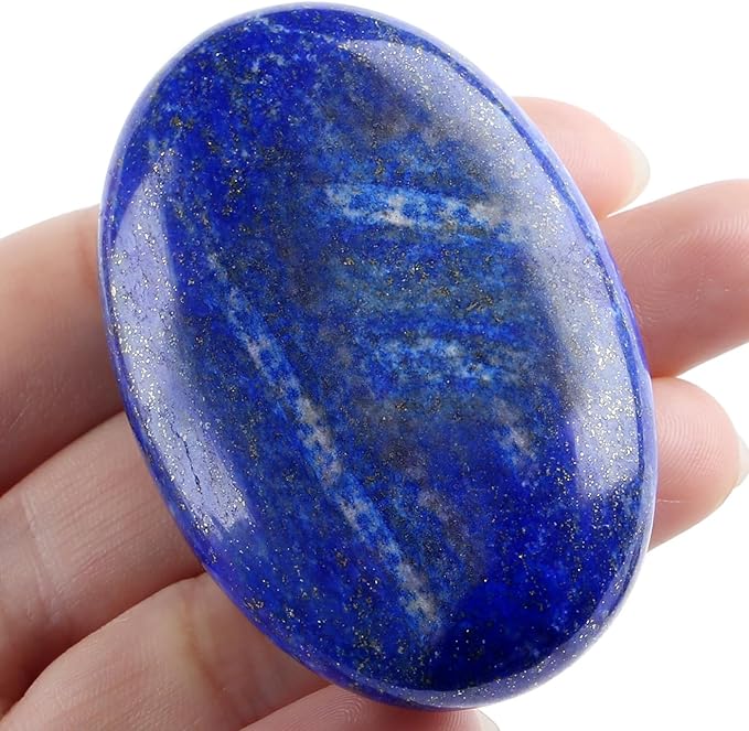 MAIBAOTA 2.4" Lapis Lazuli Crystal Stone Polished Palm Stone 0.7" Thick Natural Reiki Gemstone Worry Stone Healing Crystals Energy Balancing Anxiety Stress Relief Meditation 1 Pc