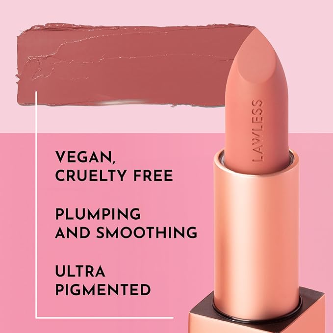 Lawless Women's Forget the Filler Lip-Plumping Line-Smoothing Satin Cream Lipstick, Tropic, Pink, 0.1 Ounce