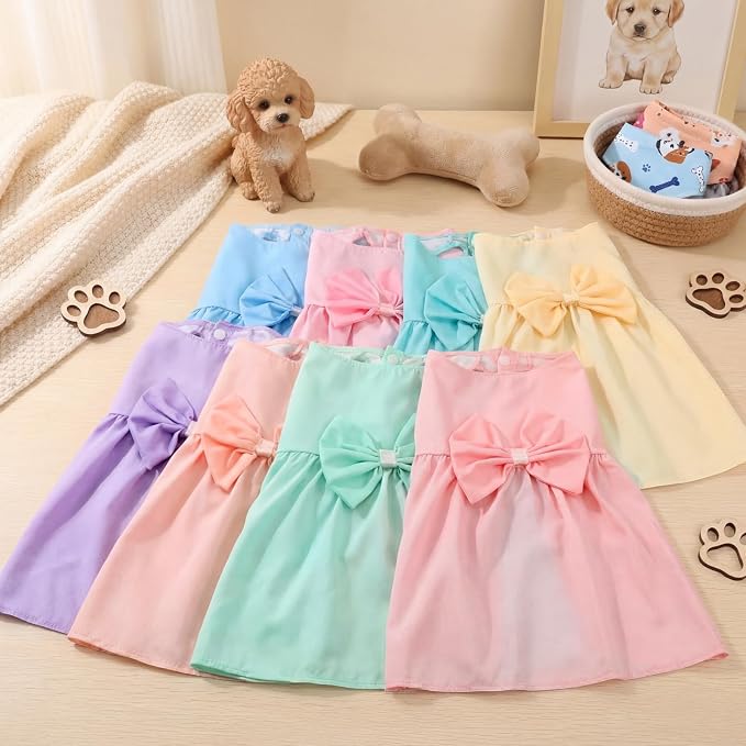 Sanwuta 8 Pieces Dog Dresses for Small Dogs Large Puppy Clothes Girl Dog Outfit Cute Bowknot Pet Skirt Soft Lightweight Summer Apparel for Cats Puppies Party Wedding Photo Wear
