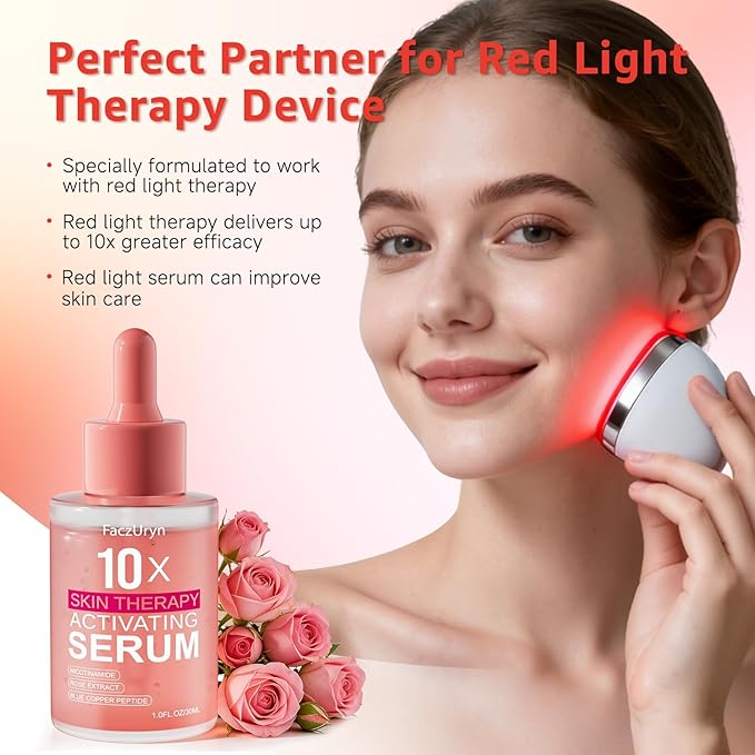 Red Light Therapy Serum, Red Light Therapy Activation Serums Amplify Effects & Reduce Wrinkles with Hydrating, Vitamin E Redlight Serum for Face, Rose Extract Facial Serums for Women, 1.0 FL.OZ