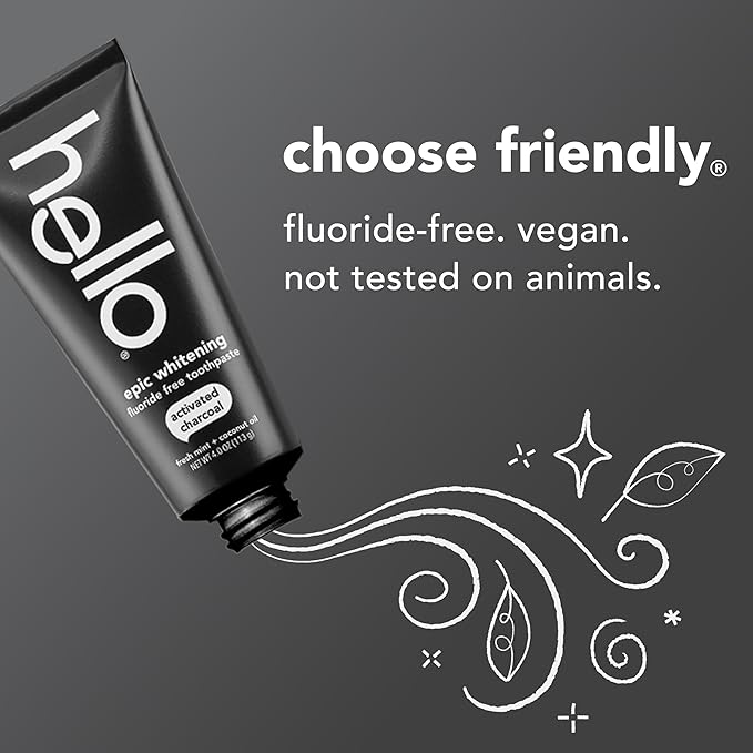hello Epic Whitening Charcoal Fluoride Free Toothpaste, Activated Charcoal Toothpaste with Coconut Oil, Whitens Teeth Naturally, SLS Free, Fresh Mint, 3 Pack, 4.0 Oz Tubes