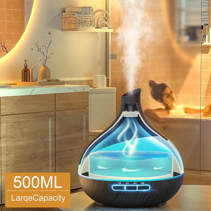 HJTHJT 500ML Essential Oil Diffuser: Aroma Diffuser with Remote Control for Hotel Spa Yoga Room - Humidifier with 14 Colors LED Night Light for Bedroom Home Relaxation