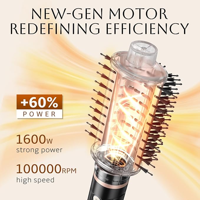 slopehill 6X High Speed Hair Dryer Brush Blow Dryer, 50m/s,1600W &100000RPM Fast Drying,Straightening,Volumizing&Curling, Hot Air Blowout Brush with 2 Interchangeable Oval Brushes,8 Modes Less Frizzy