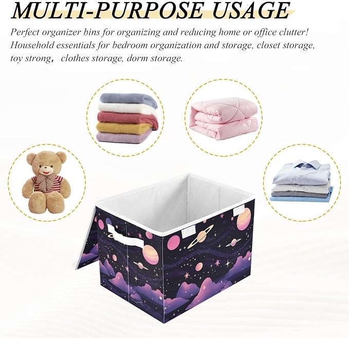 Abstract Planets Storage Bins with Lids and Carrying Handle,Foldable Storage Boxes Organizer Containers Baskets Cube with Cover for Home Bedroom Closet Office