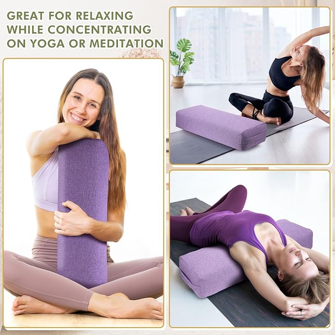 Suzile 3 Pack Yoga Bolster Pillow for Restorative 25" x 9" x 5" Meditation Pillow Rectangular Lightweight Yoga Pillow Cushion with Handle, Washable Cover Yoga Accessories