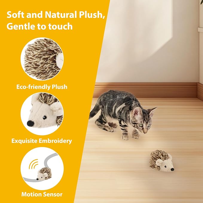Gigwi Interactive Moving Cat Toy, USB-Charged Squeaky Hedgehog for Cats