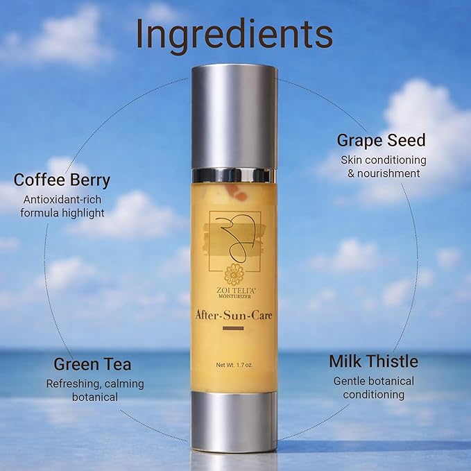 Zoi Teli’a After Sun Care Moisturizer with Coffee Berry Polyphenols, Ashwagandha & Green Tea Extract -Fast Absorbing Daily Moisturizing Summer Skincare Cream for Face and Body - Beige - 1.7 oz