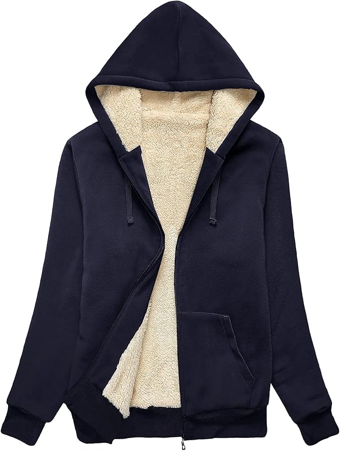 Little Beauty Womens Zip Up Hoodies Winter Thick Fleece Lined Hooded Jacket Casual Cozy Warm Sweatshirt Coat