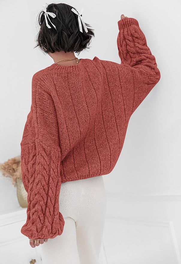 PRETTYGARDEN Womens Sweaters Spring 2026 Cable Knit Long Sleeve Crewneck Oversized Sweater Chunky Pullover Loose Outfits