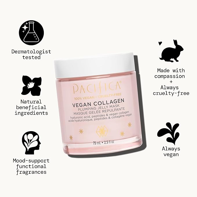 Pacifica Vegan Collagen Plumping Jelly Mask – Overnight Hydrating Face Mask with Vegan Collagen, Squalane & Hyaluronic Acid, Deep Moisture for Plump, Dewy Skin, Glass Skin Glow, Clean Beauty Skincare
