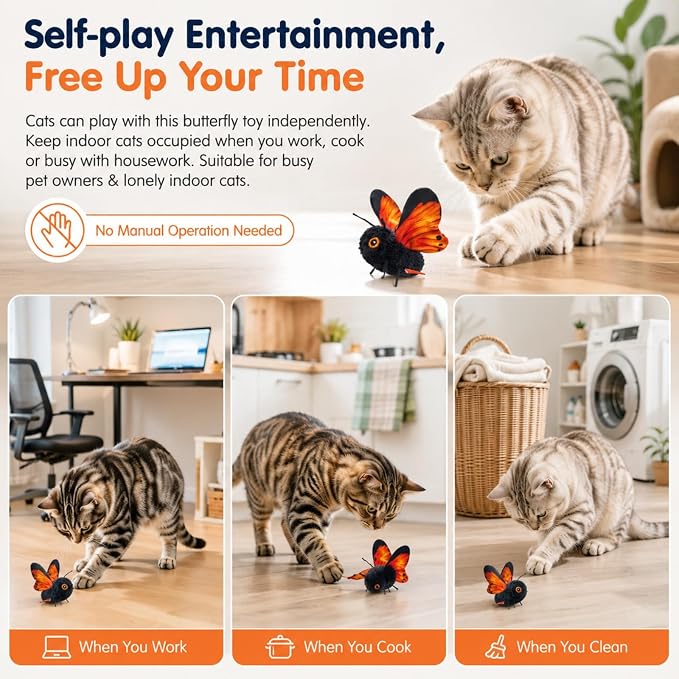 Smart Sensing Flapping Butterfly Toy Interactive Cat，Yellow