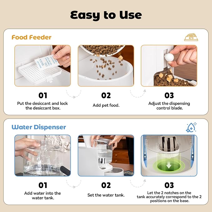Automatic Cat Feeder 2-in-1 Set with Stainless Steel Bowls | Dog Feeding & Watering Supply with Stailess Steel Bowls Large Capacity Low Noise