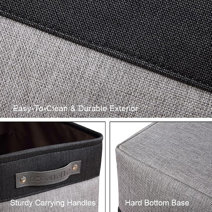 DECOMOMO Storage Bins, Large Fabric Storage Baskets for Shelves 3 Pack | 15 x 11 x 9.5 inches Decorative Linen Closet Organizers (Grey & Black)