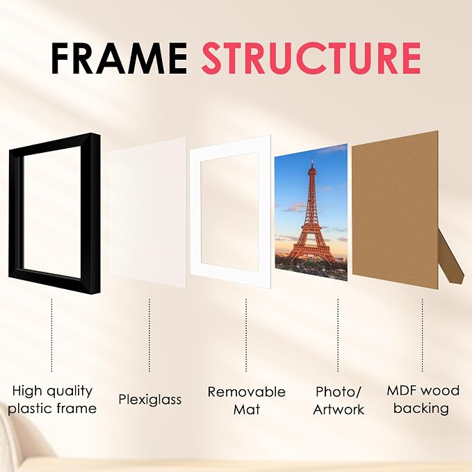 5x7 Picture Frame, Black Photo Frame with HD Plexiglass, Display Pictures 4x6 with Mat or 5x7 Without Mat Multi Picture Frames Collage for Tabletop or Wall Display, 2 Pack