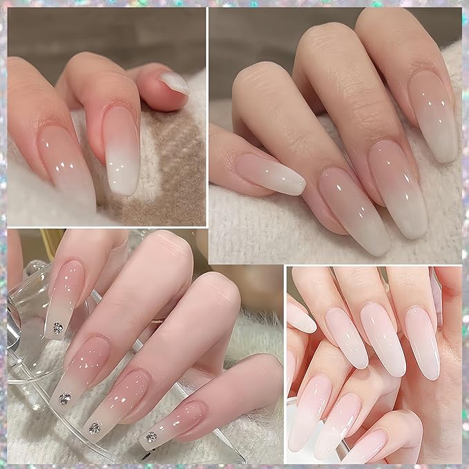 Jelly Milky White Nail Polish, Quick Dry, Fingernail Polish No UV Needed, Sheer Nail Polish for Women and Girls