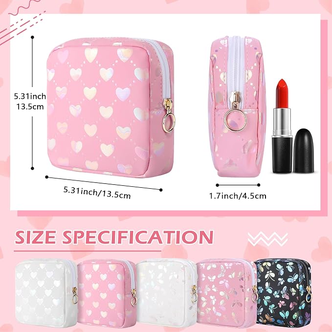 Likesing Period Bag Pouch, Leather Sanitary Napkin Storage Bag for Girls Womens, Portable Sanitary Napkin Period Pad Pouch Bag for Purse, Small Make Up Bags(Pink LOVE)