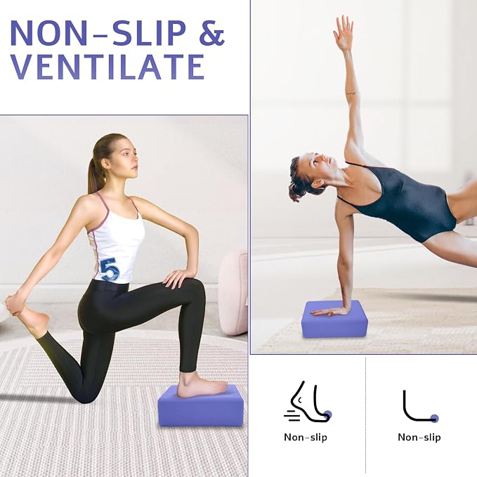 Yoga Blocks 2 Pack, Premium Yoga Brick Foam Blocks to Improve Strength, Flexibility & Balance, Light Weight - Safe and Stable Support for Yoga, Pilates, Meditation & Stretching