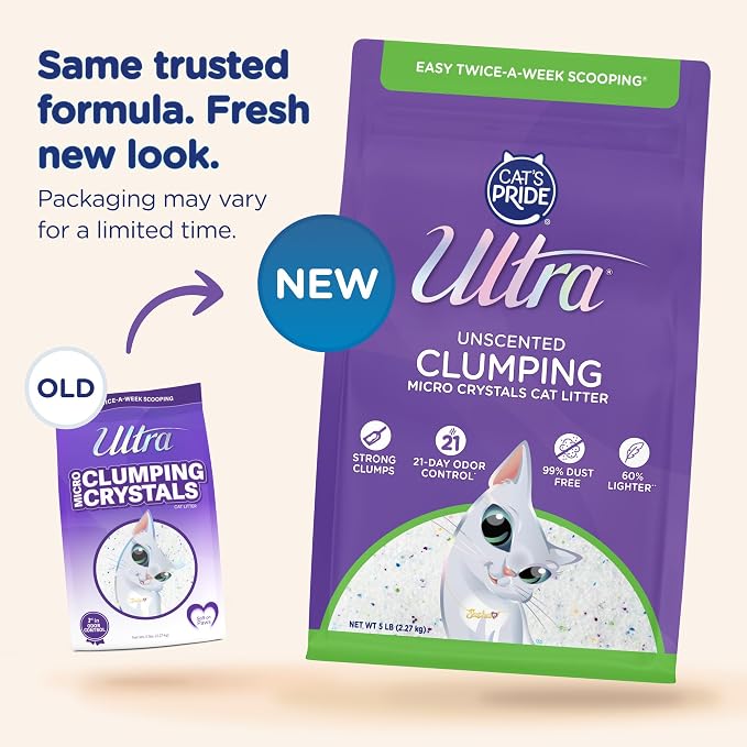 Ultra by Cat's Pride Clumping Micro Crystals Litter, Fragrance Free, 15lb