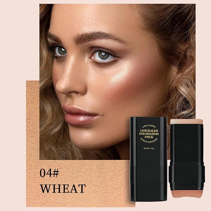 Foundation Stick,2 in 1 Dual-Ended Long-Lasting & Waterproof Concealer Korean Foundation Contour Sticks,Contouring Foundation with Brush,Full Coverage Matte Finish for Face Makeup(04WHEAT)