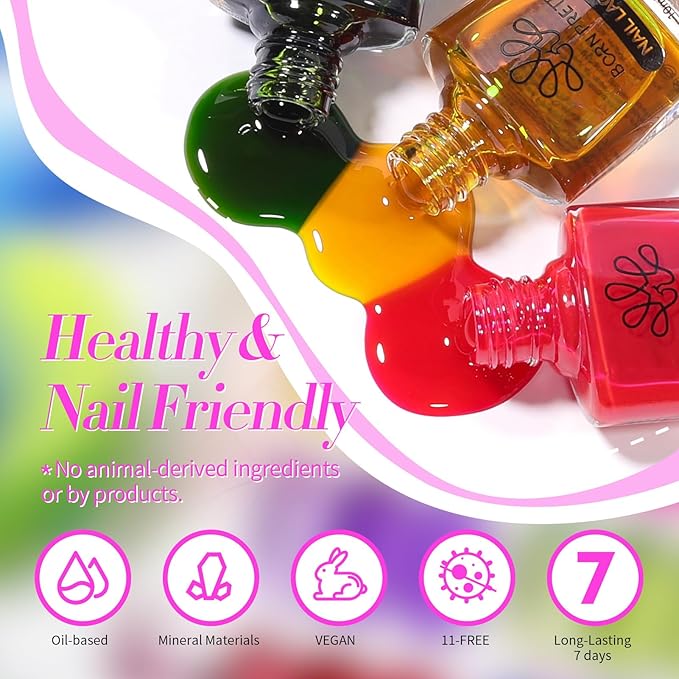 Born Pretty Neon Jelly Nail Polish Set, 6 Colors Spring Summer Ice Jelly Neon Nail Polish Quick Dry Fingernail Polish Kit Crystal Transparent Hot Pink Yellow Green Blue Nail Lacquer Glossy Polish Set