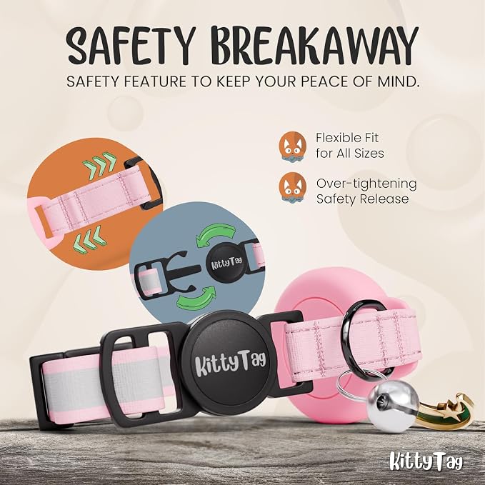 AirTag Cat Collar – Breakaway Reflective & Waterproof Collar with Built-in Holder, Adjustable with Bell for Indoor/Outdoor Cats – AirTag Not Included, Cherry Blossom (9-12")