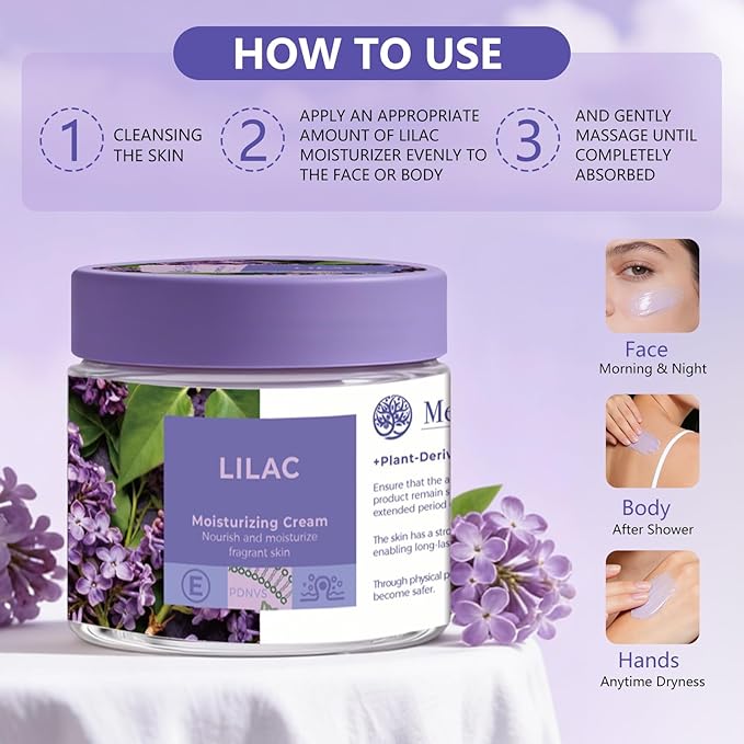 Moisturizing Cream - 200ml Hydrating Body & Face Moisturizer with Shea Butter & Sweet Almond Oil, Vitamin E for Nourishing & Brightening Skin, Long-Lasting Moisturization. (Lilac)