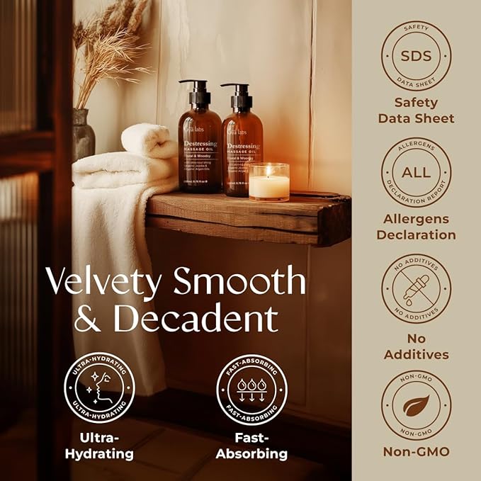 Gya Labs Destressing Massage Oil - 6.76 Fl Oz - Non-Greasy Formula for Sore Muscles, Deep Relaxation & All Skin Types - Suitable for Men & Women