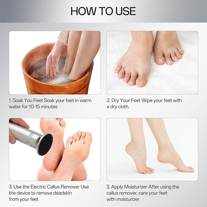 Electric Callus Remover for Feet, Electric Foot File with Replaceable Sandpaper, Adjustable Speed and Rotation Direction, 60 Piece Sandpaper Included
