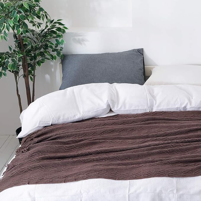 BOURINA Brown Throw Blanket 60x80 Inch Boho Knitted Soft Throw Sofa Blanket | Knitted Throw Blanket 60x80 Inches, Soft Lightweight Boho Weave Throw Decorative Couch Blanket for Living Room Bedroom Chair