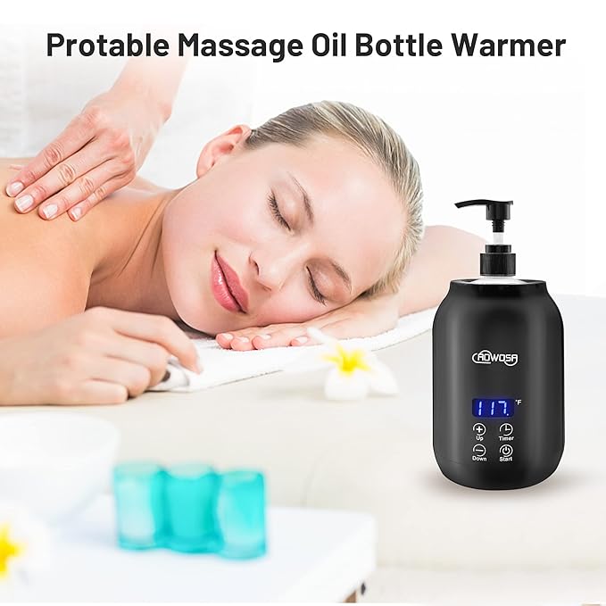Massage Oil Warmer Bottle Professional Electric Lotion Digital Heater for SPA, Automatic Lotion Cream Oil Warmer Heated for Salon, Barber Shops, Home, with Two Bottle Dispenser (Black)