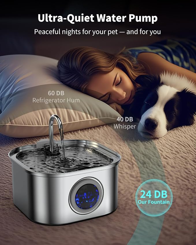 Stainless Steel Cat Water Fountain - 3.2L/108oz Cat Drinking Fountain | Quiet Cat Fountain for Indoor Cats and Small Dogs, Automatic Pet Water Dispenser Keeps Fresh Water