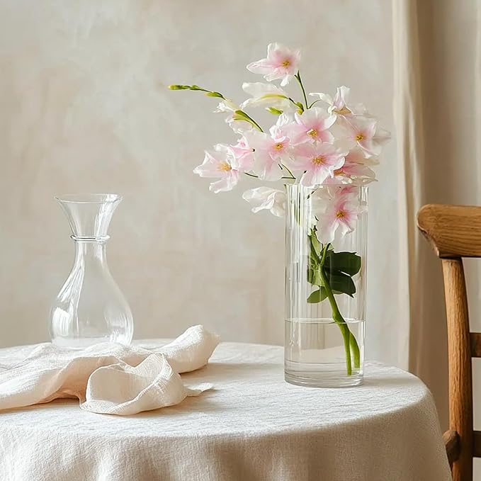12pcs 8 Inch Clear Glass Cylinder Vases for Centerpieces | Tall Flower Vases for Wedding & Home Decor, Hurricane Floating Candle Holders for Table & Shelf