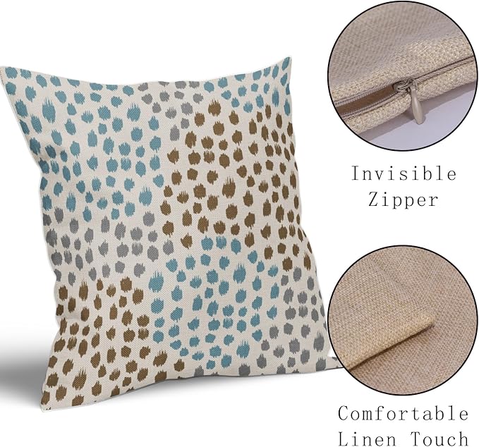 Brown Blue Pillow Covers 16x16 Set of 2 Boho Design Gray Polka Dot Throw Pillows Modern Art Trendy Print Decorative Outdoor Pillowcase Square Cushion Cover Linen Pillow Case for Home Sofa Couch Bed