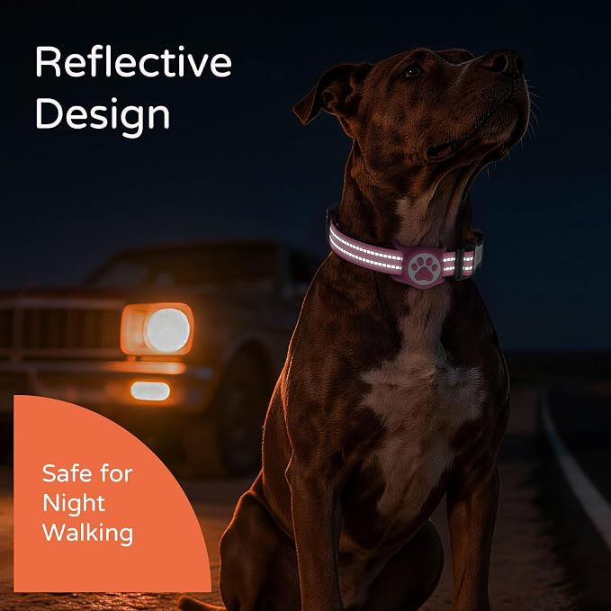 Waterproof AirTag Dog Collar with QR Code Dog Tag, Rose Red02 S | IP68 waterproof, QR code dog tag, Anti-Lost, Online profile, fits XS-L (8"-26"), Padded nylon, Reflective, No App, No Fees