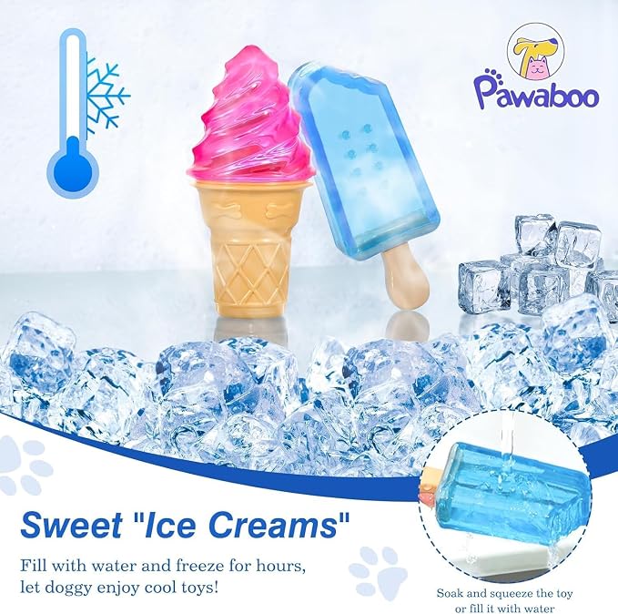 Pawaboo Dog Cooling Chew Toys, 2 Pack Freeze Pet Teething Toys for Cooling