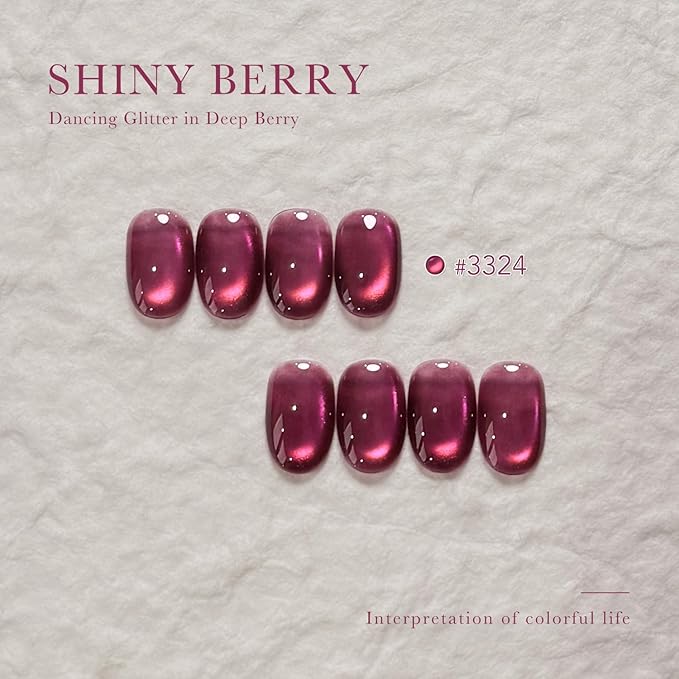 GAOY Hot Pink Glassy Cat Eye Gel Nail Polish, 16ml Glitter Holographic Nail Polish with Magnet, Reflective Translucent UV Light Cure, 3324 Shiny Berry