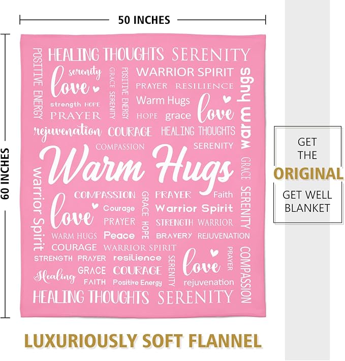 Warm Hugs Healing Blanket, Breast Cancer Gifts for Women | Get Well Soon, Cancer Care, Feel Better, Thinking of You Gifts for Friend Sister, Soft Comfort Throw Blankets 50" x 60"