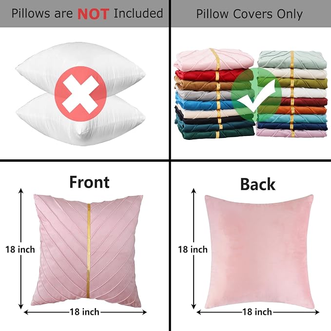 Velvet Throw Pillow Covers 18x18 Pack of 2 Gold Decor Blush Pink | Soft Solid Pillow Covers,Modern Luxury Home Decor,Valentine's Day Decor,Hidden Zipper,Ideal Gift,Easy Care