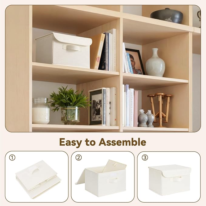 GRANNY SAYS Memory Keepsake Storage Box, Fabric Storage Bins with Lids | Flip-Top Lid, Collapsible, Stackable, 3 Handles, Ideal for Closet Clothes Blanket Toys, Small, Ivory White, 2-Pack