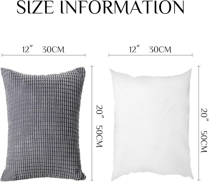 Softalker Corduroy Decorative Throw Pillow Covers 12x20, 2 Pack, Dark Grey | Soft Boho Striped Pillow Cases, Couch Fluffy Cushion Covers for Farmhouse Home Decor Bed Living Room