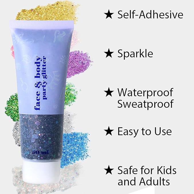 Black Body Glitter,Face Hair Glitter for Kids and Women, Chunky Sequins Glitters Makeup, Halloween Accessories (Halloween Themed)