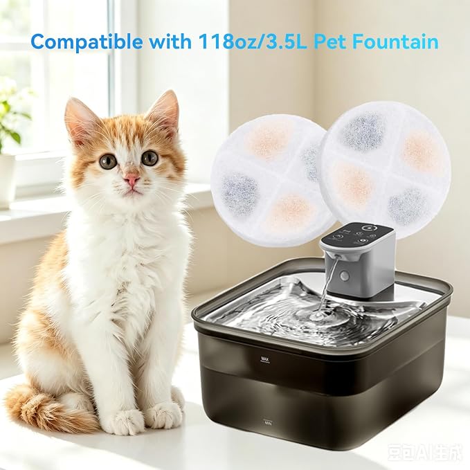 Wireless Cat Water Fountain Replacement Filters with Sponges Set for 3.5L | Compatible only with Livable Cat Water Fountain, Pet Fountain Filter Replacement
