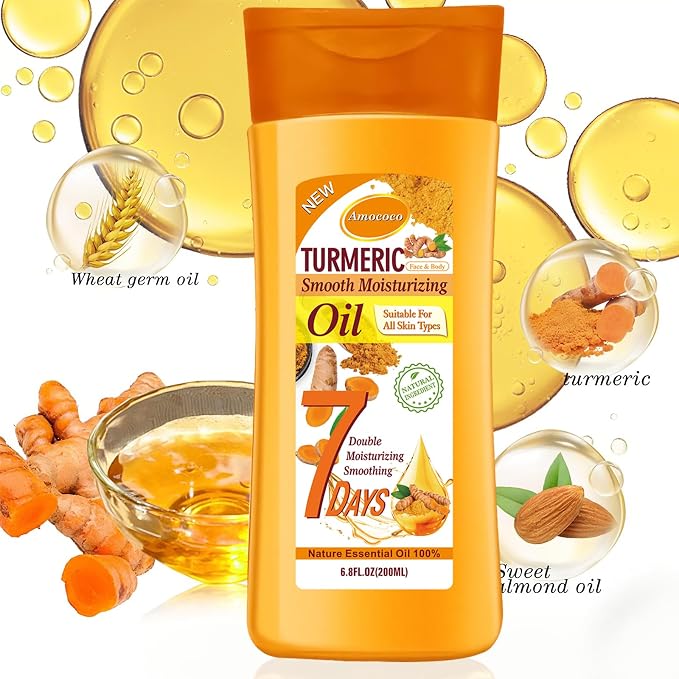 2 Packs Turmeric Oil, Natural Moisturizing Nourishing for Face and Body, Vitamin E Body Oil, Anti-aging, Wrinkle Skincare Essential oil for All Skin Types, 6.8 fl oz*2