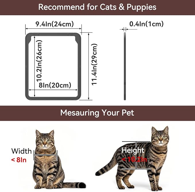 Small Dog Door for Screen Door, Cat Door 8"×10" Magnetic Flap Self-Closing, Pet Screen Door for Sliding Door, Puppy Doggy and Cat Door Built in Screen, Lockable, Black S