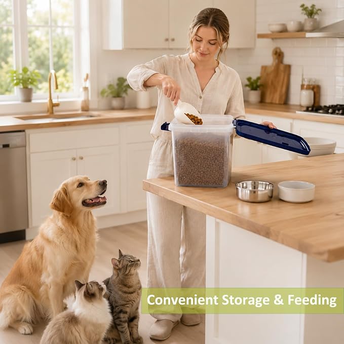5-10 Lbs Airtight Cat Dog Food Storage Container, 8QT Compact Pet Food Bin
