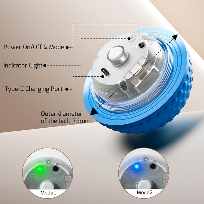 SNOYWEN Interactive Dog Balls, Smart Dog Toy for Medium & Large Dogs, Rubber Material, Automatic Moving, Rotating, Bouncing, IPX7 Waterproof, Motion-Activated Dog Stimulation Toy (Blue)